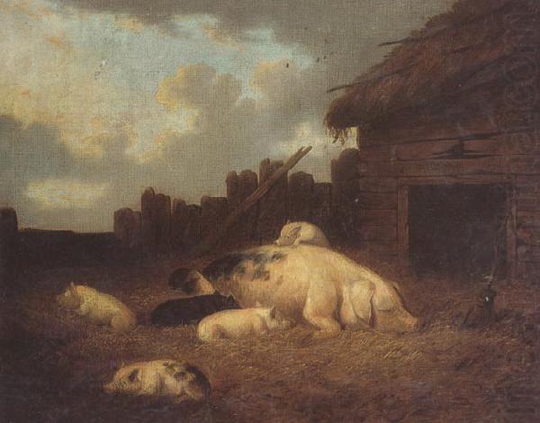 A Sow and Her Piglets in a Farmyard, George Morland